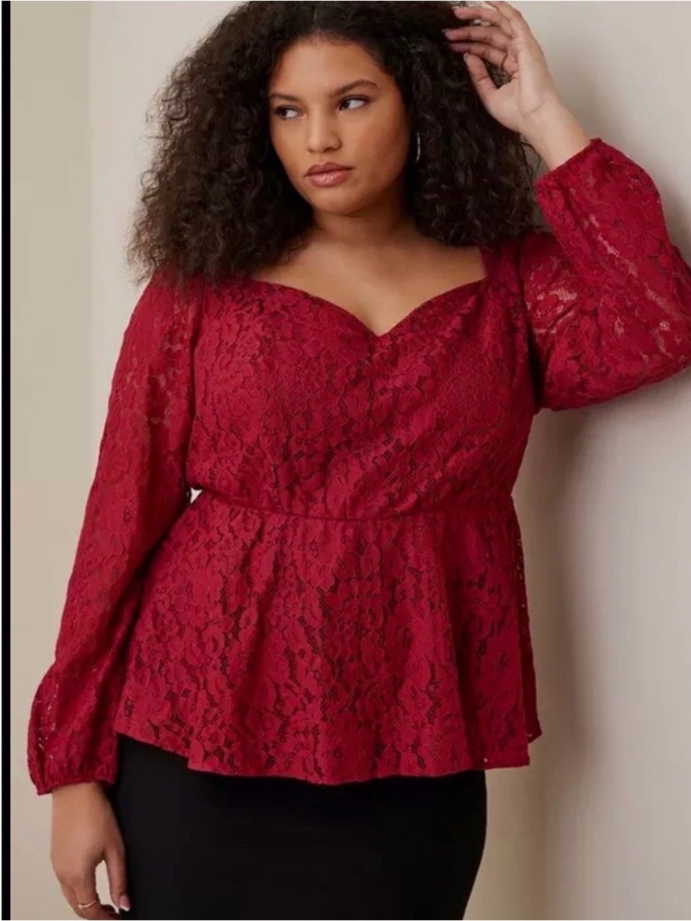 Torrid Red Lace Peplum Top